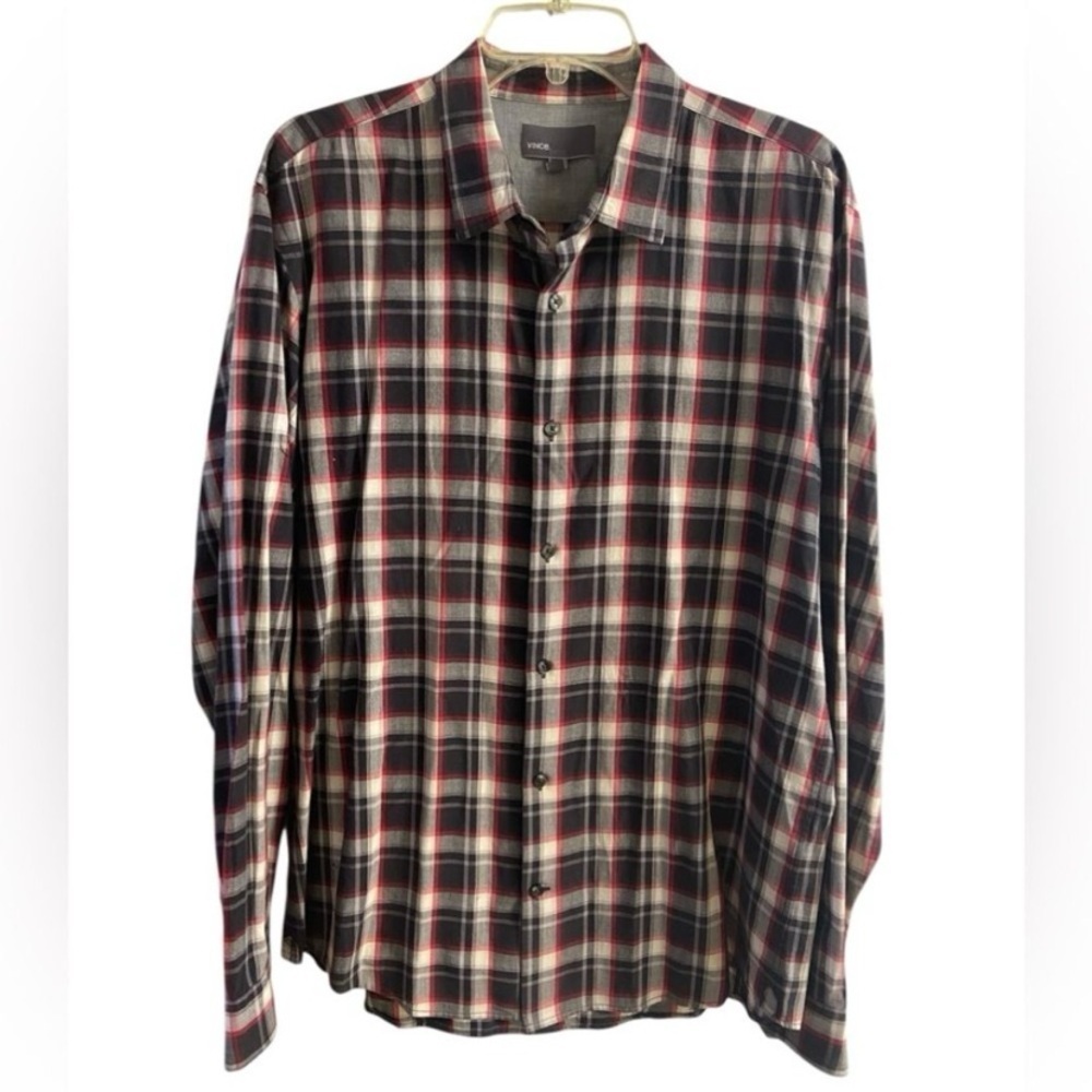 Vince Red and Black Plaid Casual Shirt men XL